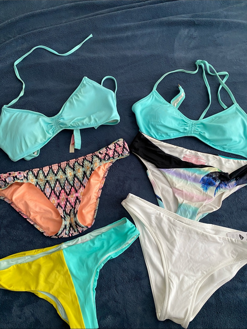 Victoria's Secret Bikini Tops with Mixed Print and Solid Bottoms - Summer Bundle